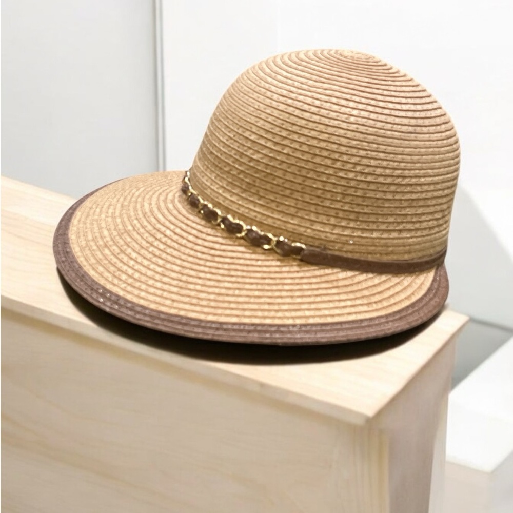 Visor Hat asymmetrical brim, wide, stylish, and elegant.